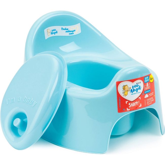 Горшок детский Little Angel "START" с крышкой голубой пастельный LA2701BL