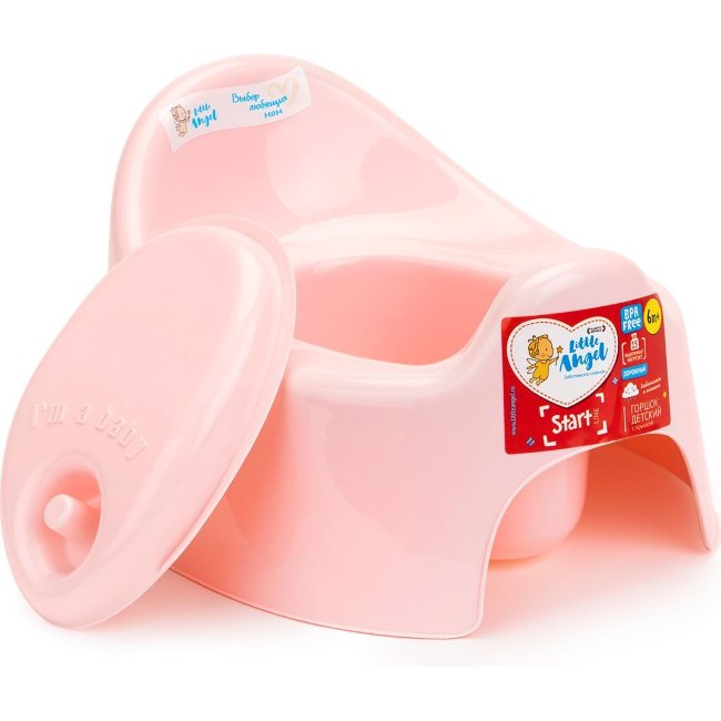 Горшок детский Little Angel "START" с крышкой розовый пастельный LA2701RS